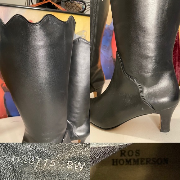 Ros Hommerson size 9 wide black leather boots w scallop top - Picture 2 of 12